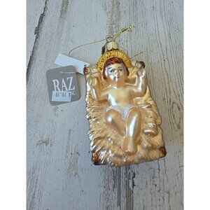 Raz baby Jesus glass ornament glitter gold easy tree Xmas